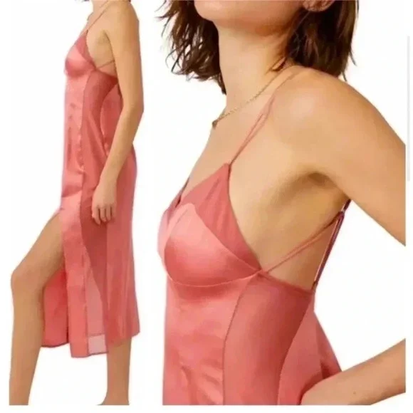 Free People City Cool Midi Slip Dress Venetian Red Size L NWT $98 GORGEOUS - Picture 2 of 16